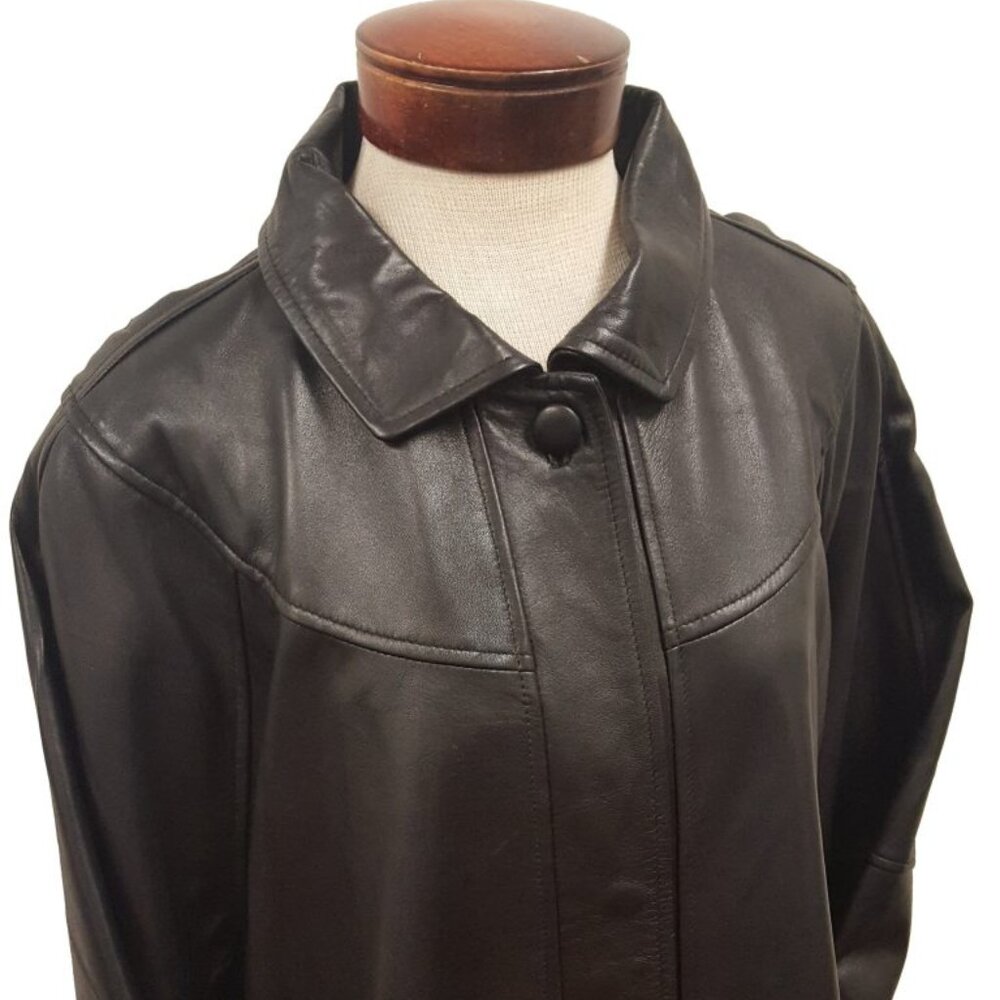 Women’s 7/8th Classy Long Black Leather Swing Coat PLUS SIZE AVAILABLE